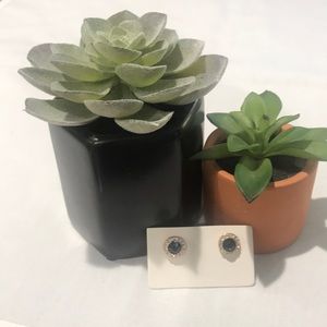 Crystal blue White and gold metal earrings